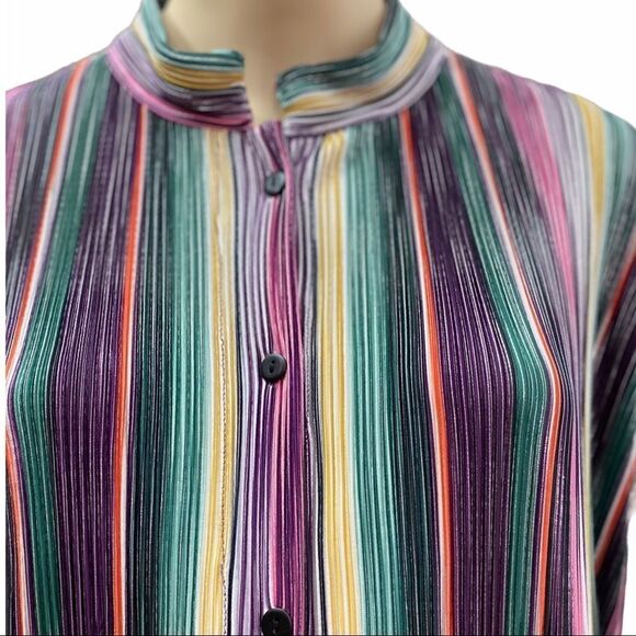 Colorful Stripes Button Down Front Pockets Long Kaftan Dress - NEW - Picture 2 of 4
